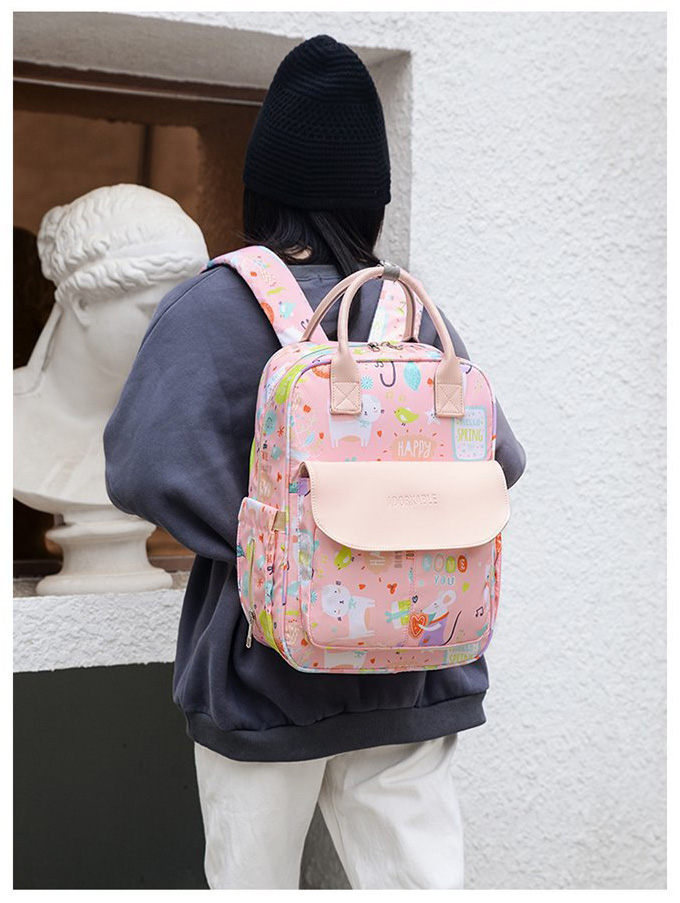 Animal Prints Polyester Rucksack Changing Travel Diaper Bags 27*15*42cm