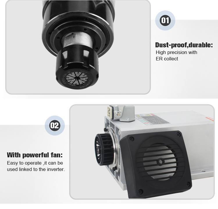 Lightweight 3.5kw Square Air Cooled CNC Spindle Motor for Wood Cutting Machine Weight KG 8