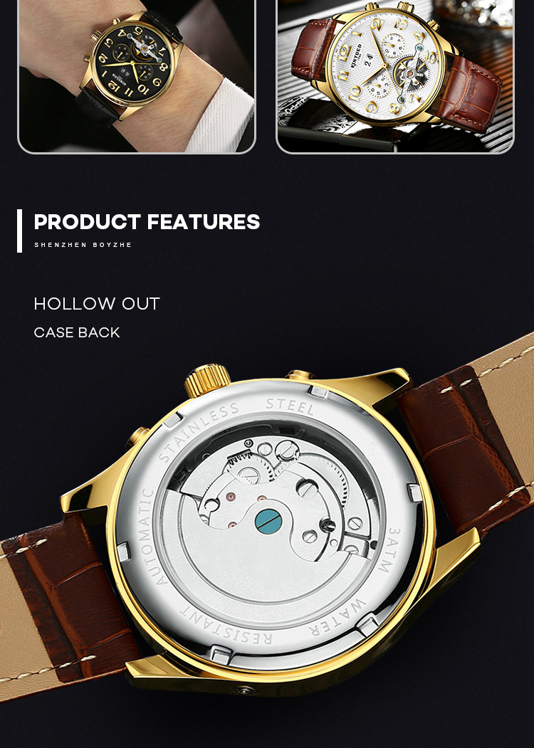 KINYUED New Wrist Sport Watch Waterproof Tourbillon Skeleton Watch Watches Men Luxury Brand Automatic Top