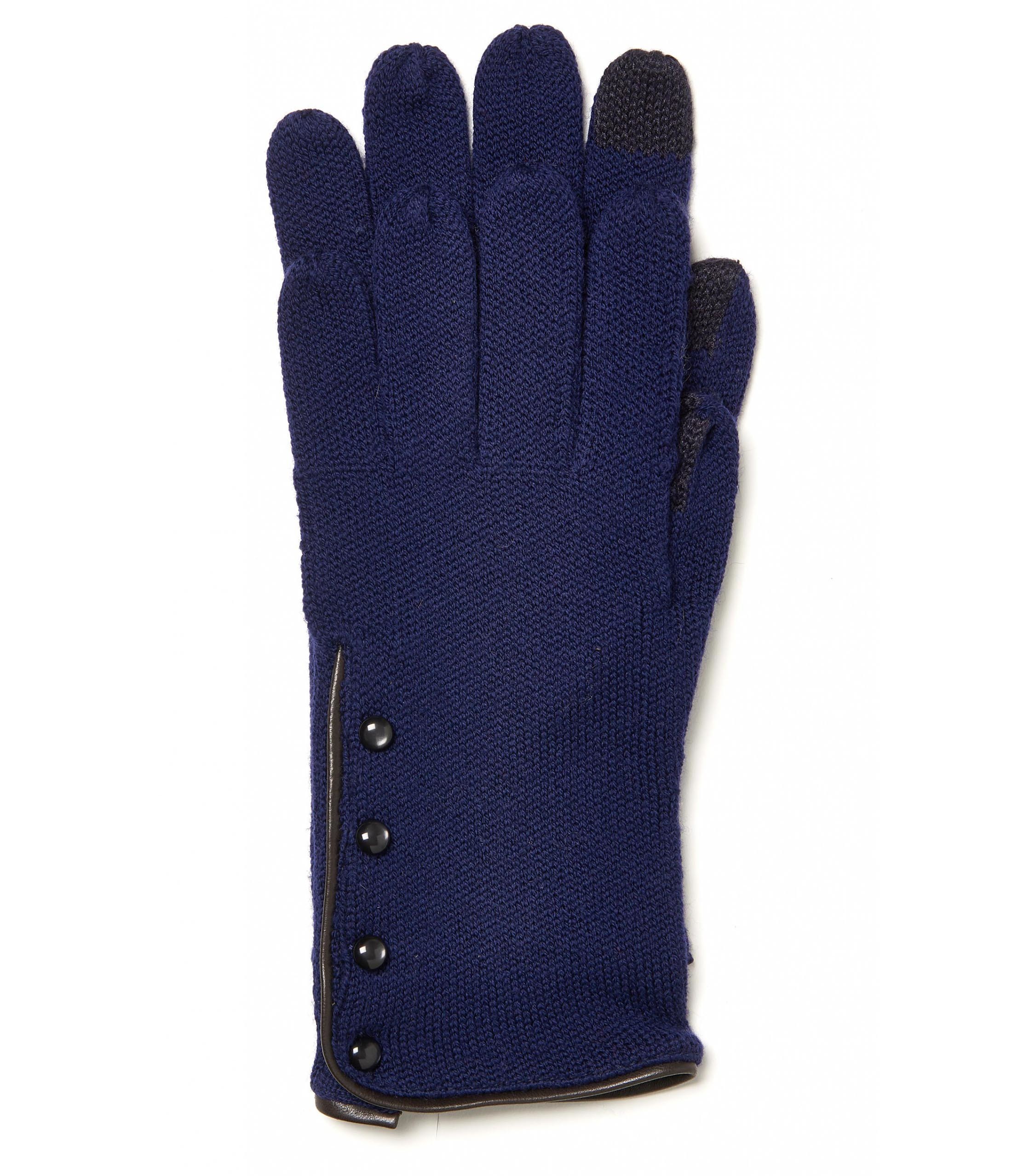 100 % Wool Knit Gloves With Leather Trim , Women ' S Grey Knitted Gloves