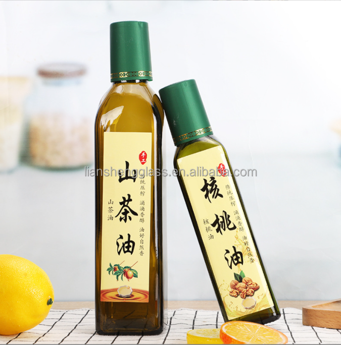 Sealing Type Pull Ring Square Clear Glass 250ml 500ml Olive Oil Bottle With Lid