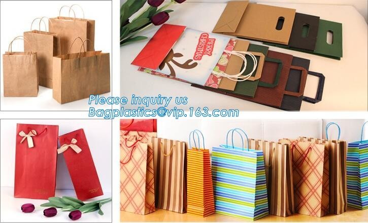 Flower carrier bag with different color customized pot plants kraft paper bag with handle,stamping logo fancy paper flow