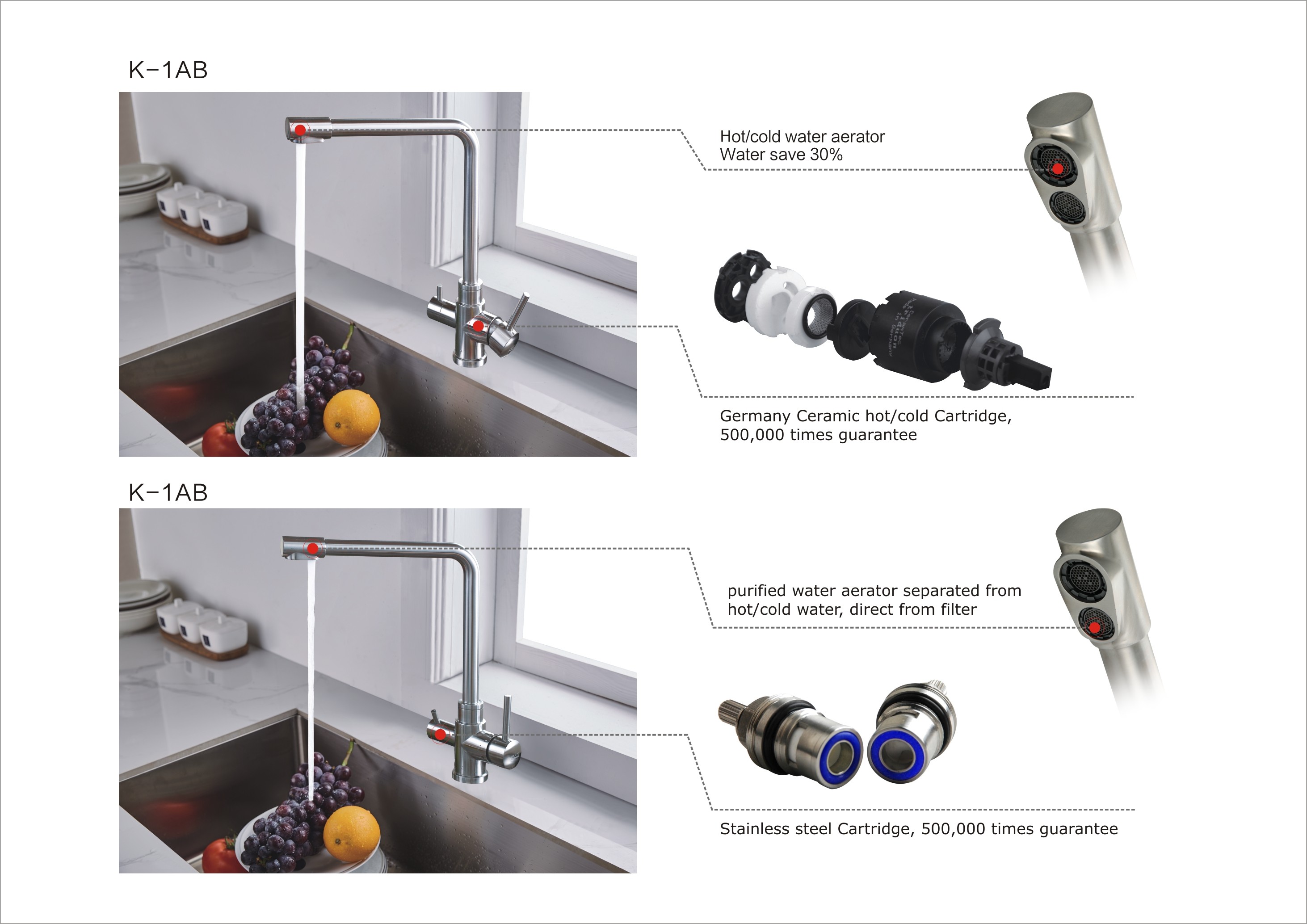 Black Stainless Steel 304/316 Kitchen Sink Faucet Pure Water Filter Mixer Tap 3 Way Dual Handles Deck Mounted RO Faucet