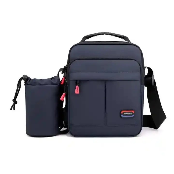 Custom Unisex Man Bag Messenger Men's Crossbody Shoulder Bag Black With Water Bottle Holder