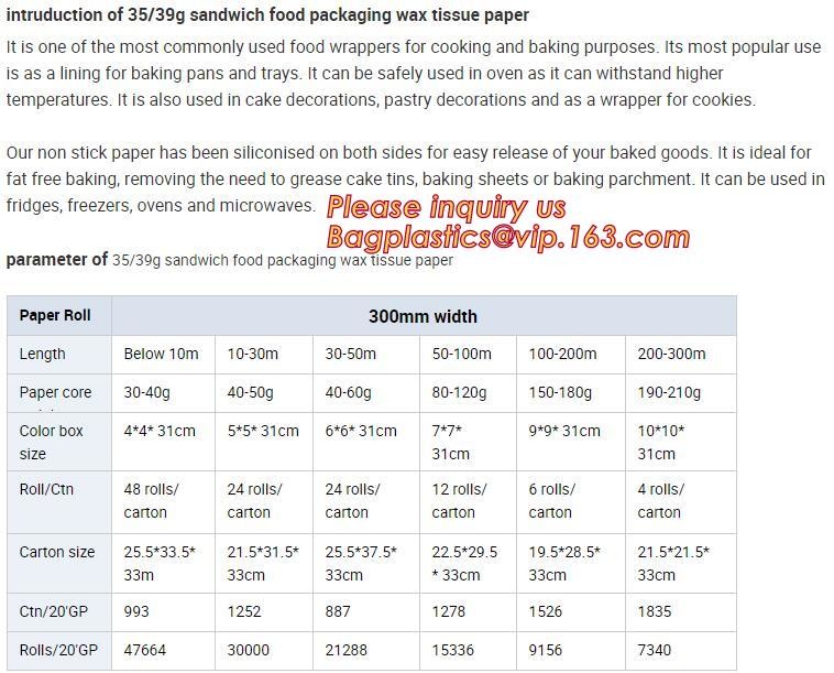 Bleached with Unbleached Greaseproof Paper for food wrapping,Environmental friendly and green greaseproof food packaging