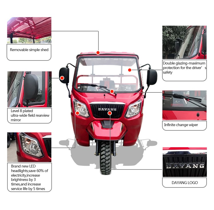 168 Full Floating Rear-Axle Gasoline Motorized Tricycles for Semi Cabin Cargo in Tunisia