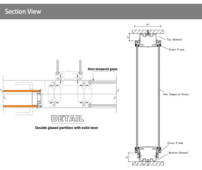 Toughened Safety Laminated Glass Frameless Partition Wall With Solid Timber Wooden Door