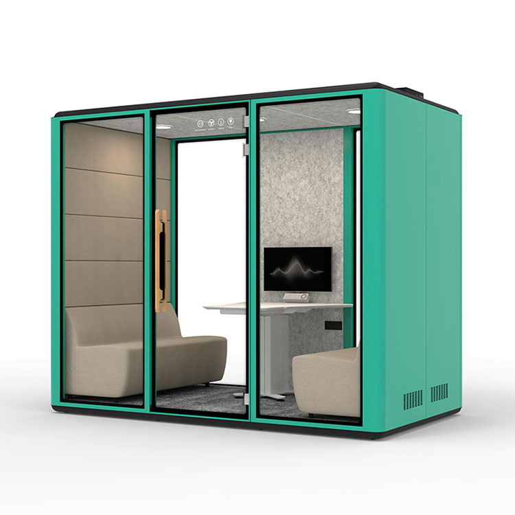 81.6 Inch Green Soundproof Office Pod Phone Booths Acoustic Tempered Glass