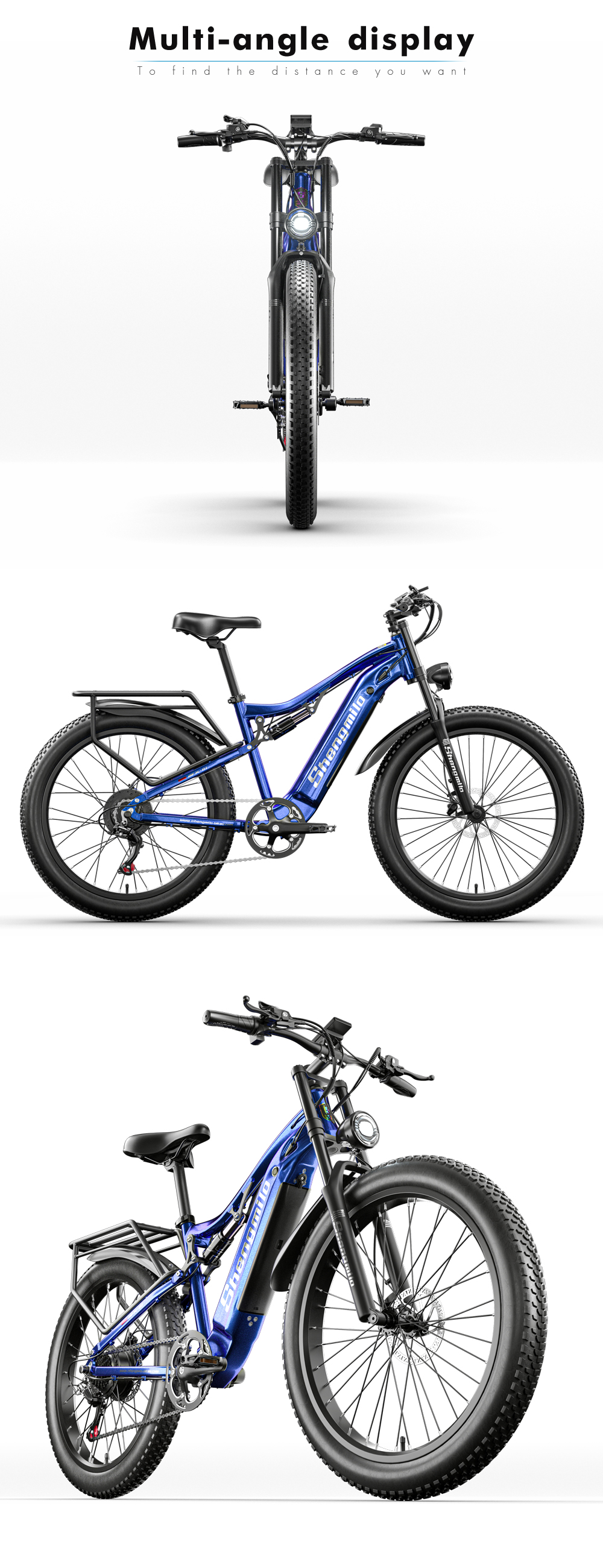 500W Metallic Blue Electric Bike 48V Bafang Motor Fat Tire Ebike Full Suspension