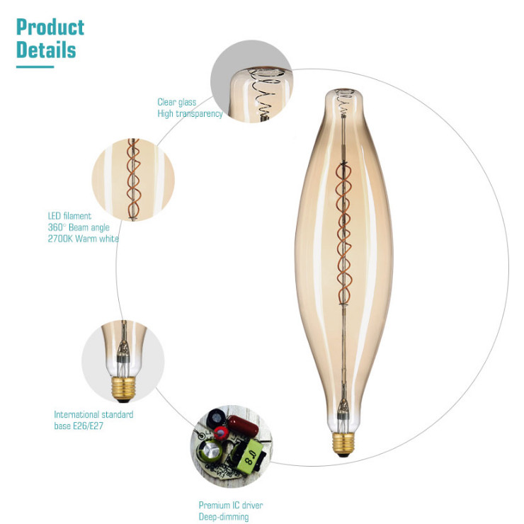BT120 230V Warm White Filament LED Bulb , E27 4w LED Decorative Dimmable Bulb