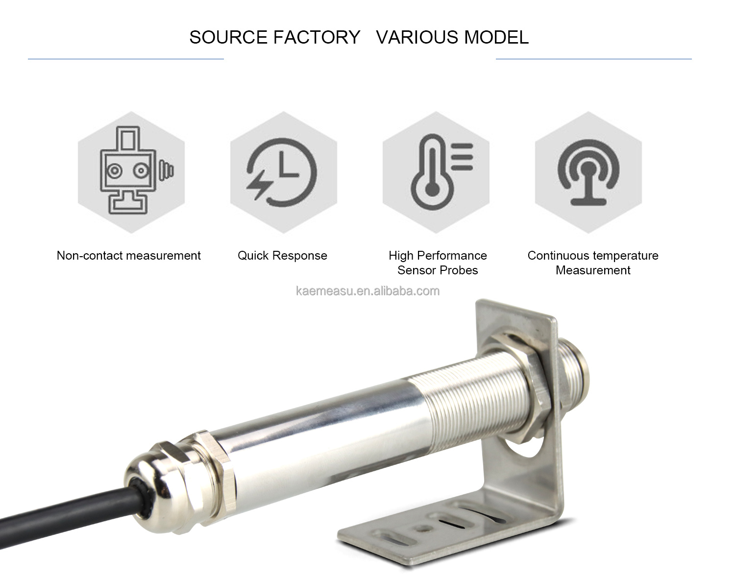 kaemeasu 304 Stainless Steel Infrared Temperature Sensor Non Contact Industrial Temperature Monitoring -20~300℃