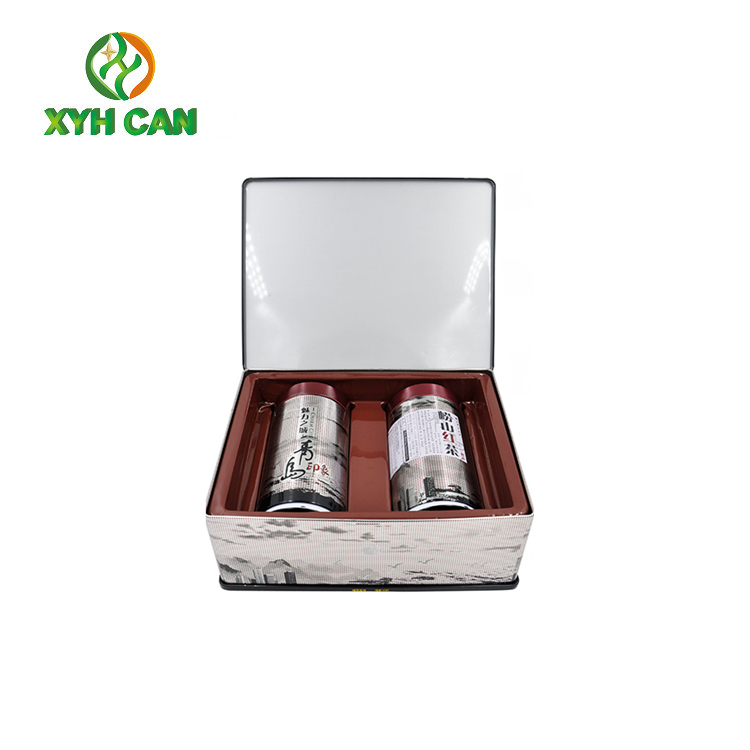 Tea Tin Can Commercial Two Round Tin Plate Containers Box 90×145 mm