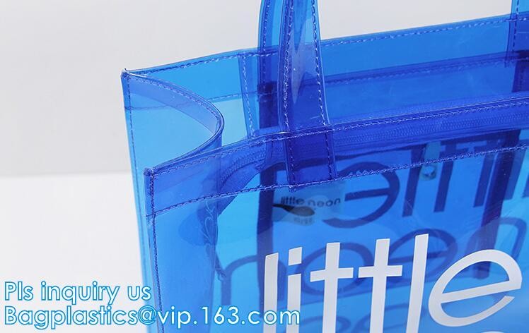 customized handle clear plastic pvc make up bag, vinyl pvc zipper bags with handles, snap button closure or Zip lockk plas