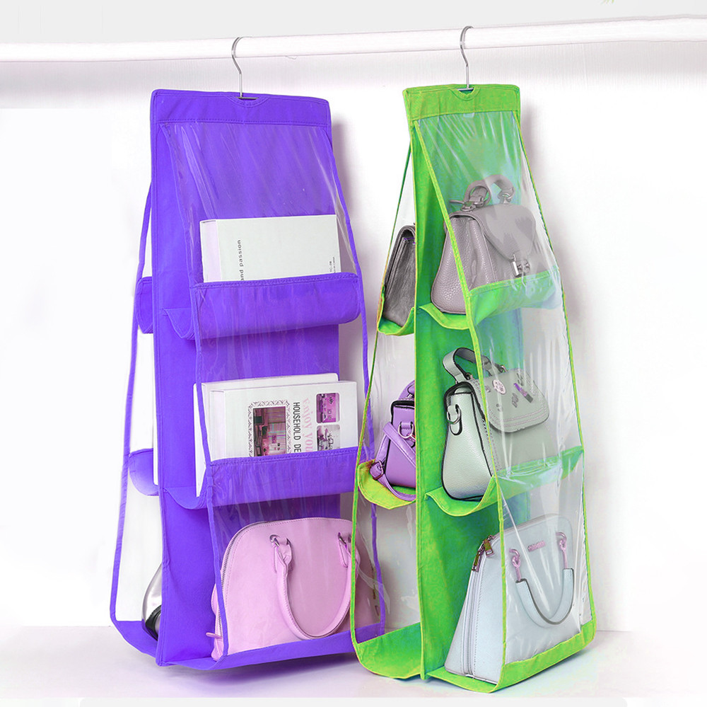90*35*35cm 2Pcs 6 Pocket Foldable Hanging Bag Hanging Closet Organizer