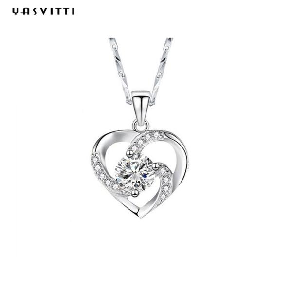 210mm 0.15oz 14k Gold Gemstone Crystal Necklace Festival Silver Heart Pendant
