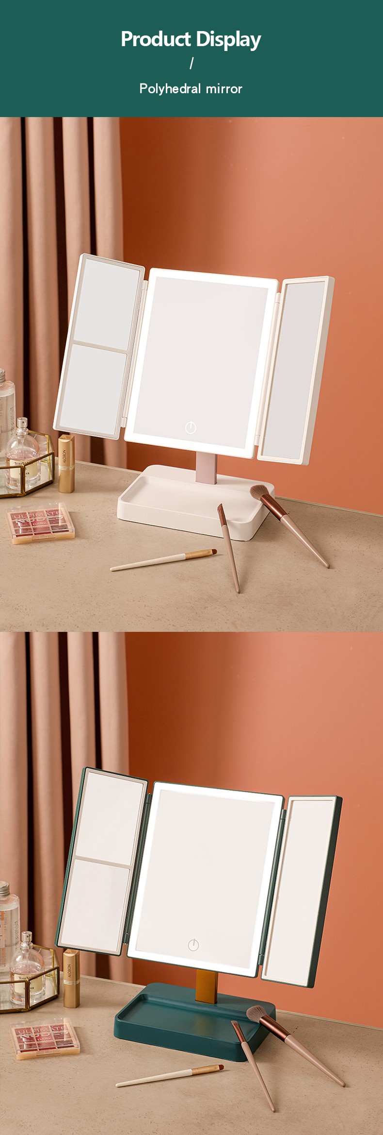 Trifold vanity Lighted Magnifying Makeup Mirror Cosmetic ABS Plastic