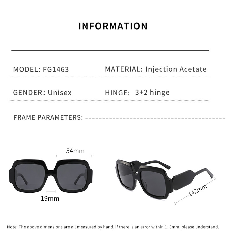 Thick Square Acetate Sunglasses , Retro Oversize Square Frame Acetate Sunglasses