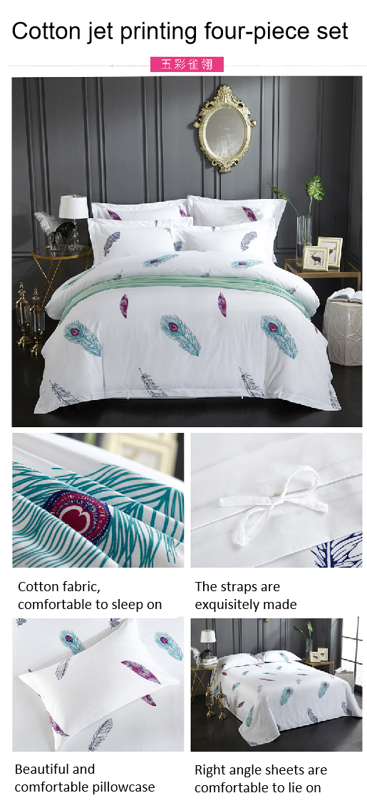 300tc Chinese Ethnic Style Printed Four-Piece Cotton Bedding Set for Popular Hotel
