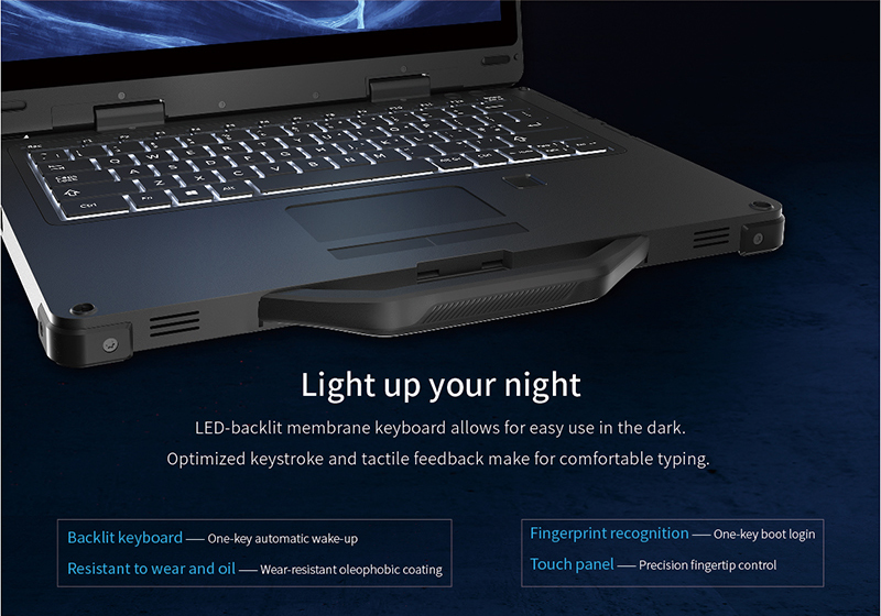13 Inch Rugged Laptop with Waterproof Design Backlit Keyboard and Fingerprint Recognition