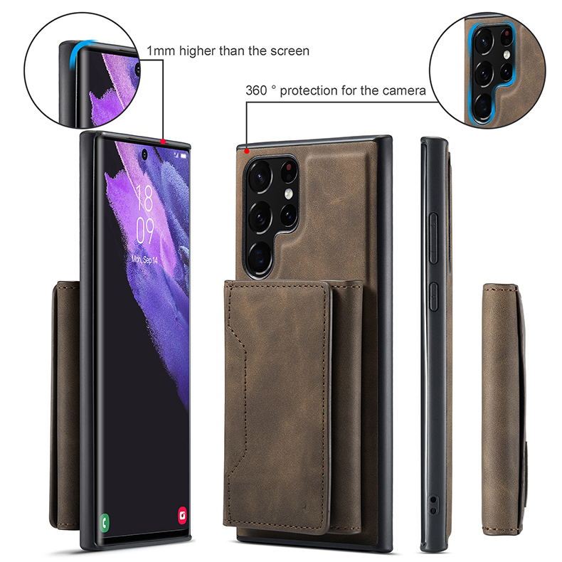 NO Private Mold PU Leather Magnetic Card Pocket Case for Samsung Galaxy S22 S23 Ultra