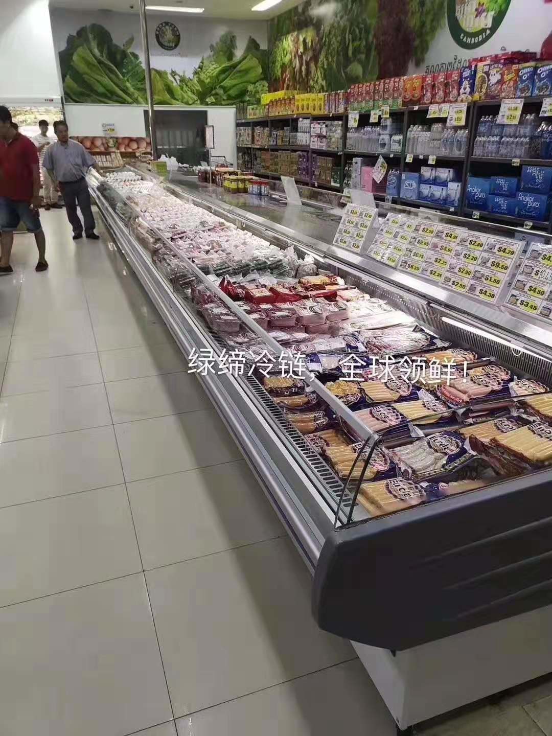 Restaurant Deli Display Refrigerator 2m 3m Open Fresh Meat Display Cooler Counter