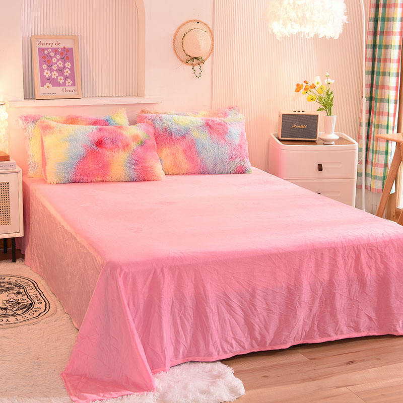 Modern Style Rainbow Color Shaggy Mink Velvet Crystal Velvet Bedding Duvet Cover Sets