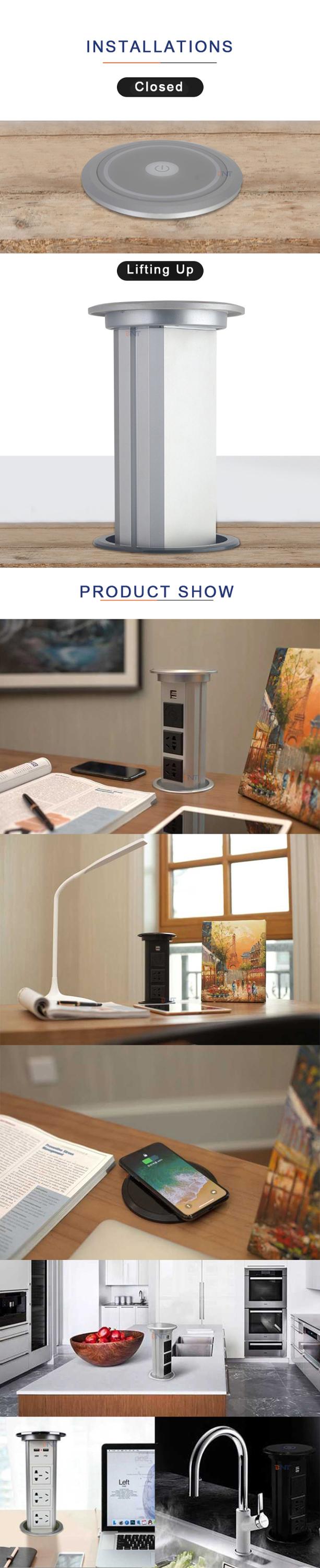 Smart office automatic wireless phone charger motorized lifting pop up outlet with USB charger