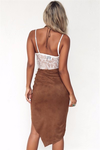 Two piece of dress lace top and suede imitate skirt women summer sets