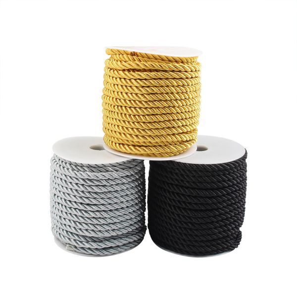 3-Strand Polyester Twist Rope Black Gold White 5mm 6mm Marine Ropes in Packaging