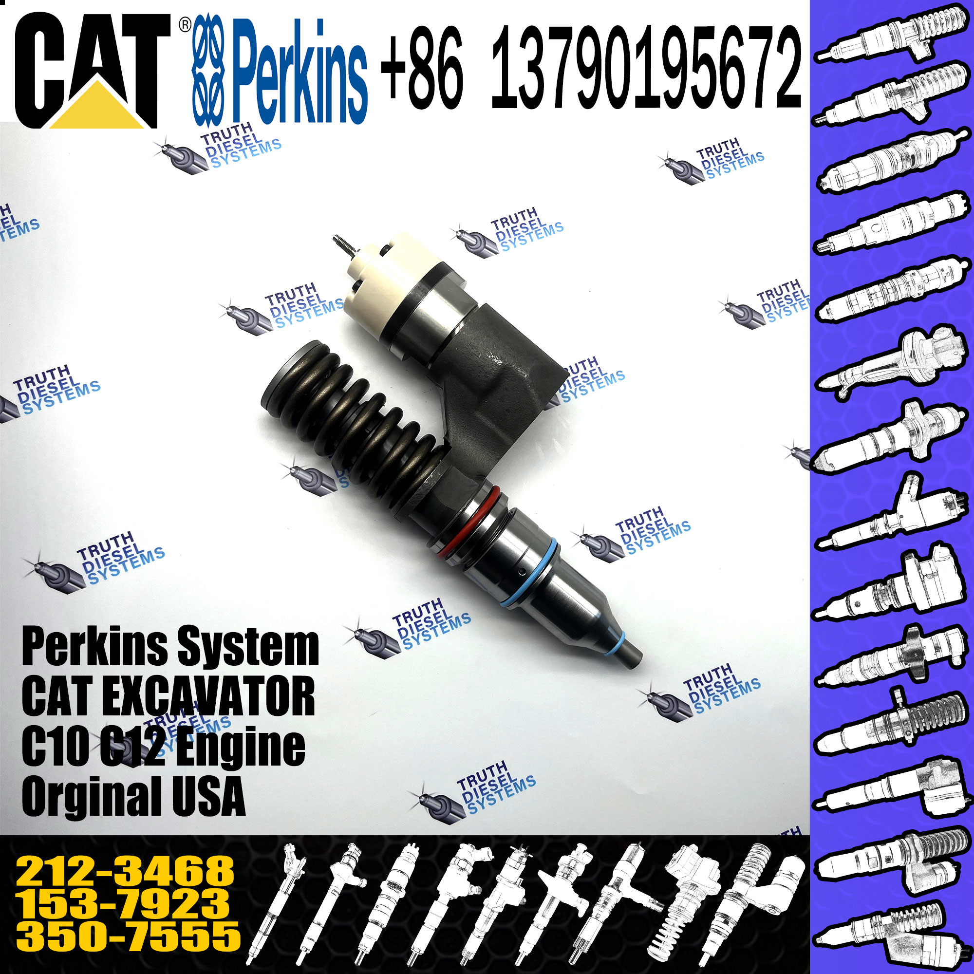 Original new C10 C12 Diesel fuel Injector 153-7923 317-5278 350-7555 for Excavator ,High Pressure Injector 229-1631