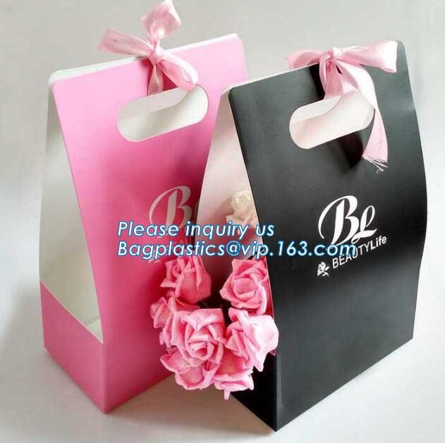 Customized Red Printed Kraft Paper Shopping Bag with Ribbon Handles and Bowknot,Kraft Paper Shopping Bag with Kinds off