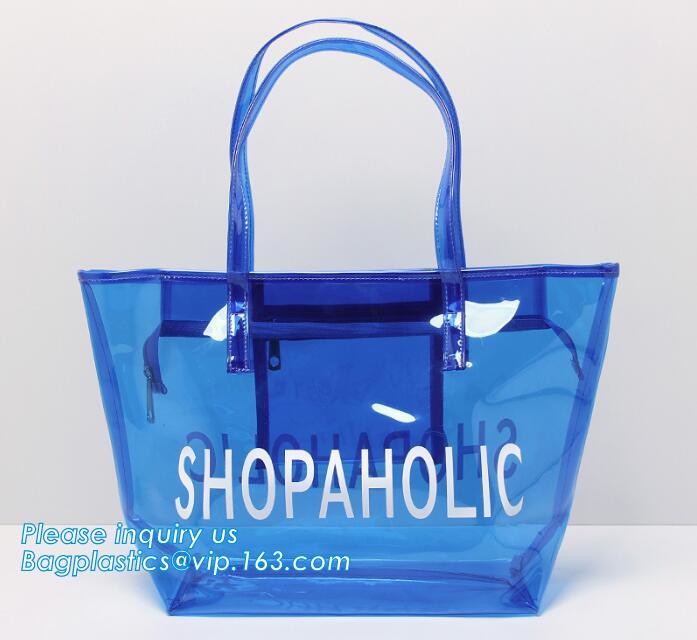 customized handle clear plastic pvc make up bag, vinyl pvc zipper bags with handles, snap button closure or Zip lockk plas