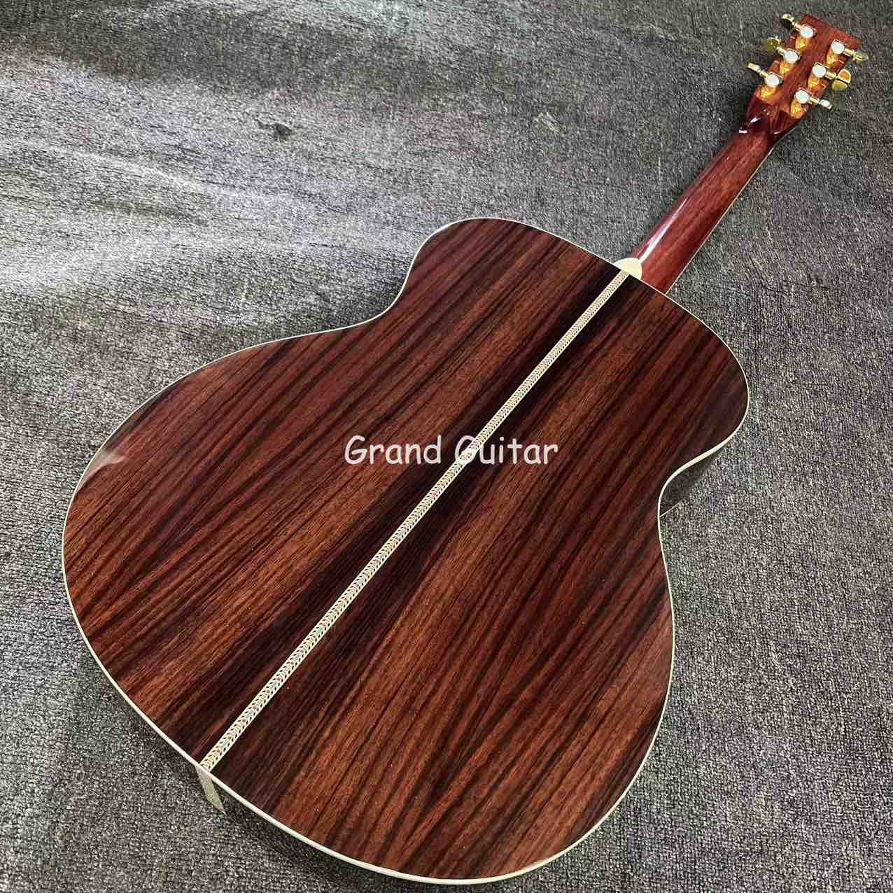 Custom OM Body Spruce Top Yellow Painting Gloss Finishing Acoustic Electric Guitar with ROSEWOOD Back Side