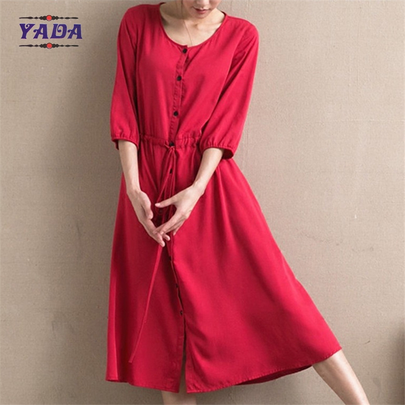 100% cotton long casual red color plus size designs cheap women dresses pictures office dress for ladies made in China