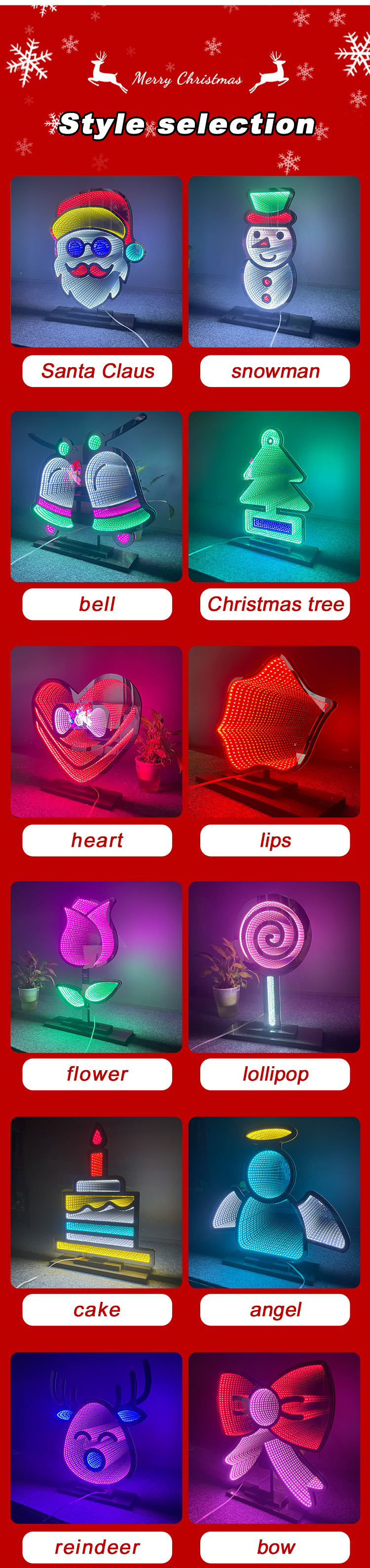 Christmas Love LED Light Acrylic Magic Mirror Abyssal Infinite Mirror for Power Cord