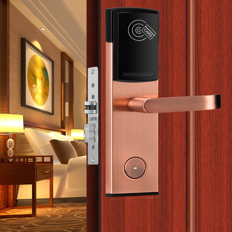 SUS304 Electronic Hotel Keyless Locks RFID Card FCC For Woden Door