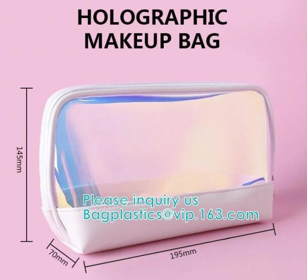 HOLOGRAPHIC MAKEUP BAG, PU TPU MATERIAL MAKEUP travel wash bag waterproof makeup