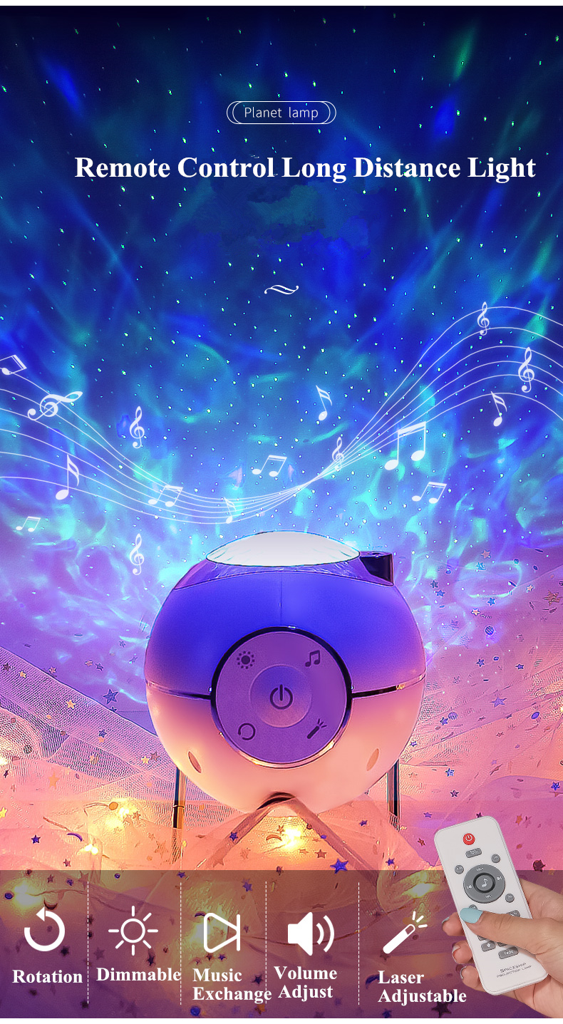 Planet Star Light Projector Wireless Rechargeable Galaxy Projector Night Light Built In White Noise Sleep Music Speaker