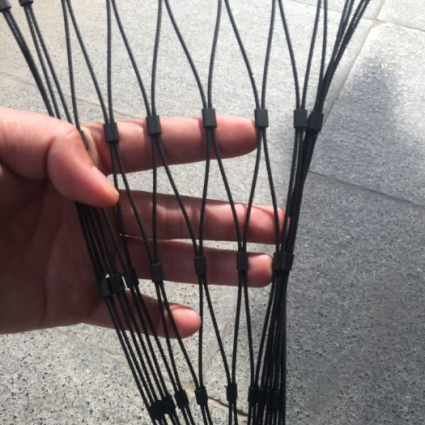 Black oxide stainless steel rope mesh in close-up detail