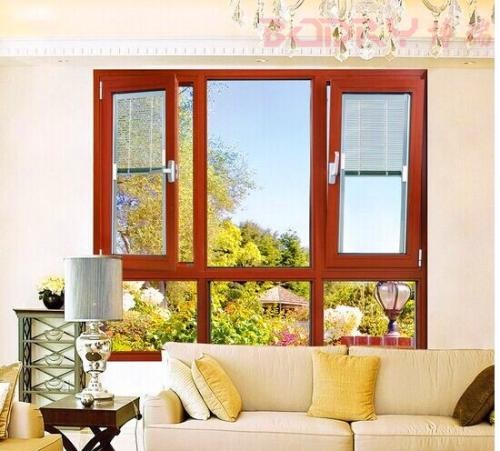 Customized Color Double Glazed 70mm Frame wood Clad aluminum Windows for Middle East market