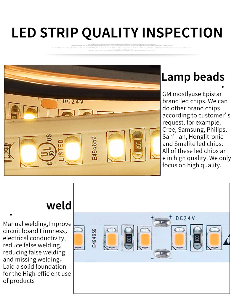 24W 12/24VDC 2650lm 144LEDs/M SMD 2835 LED Strip 120 Degree