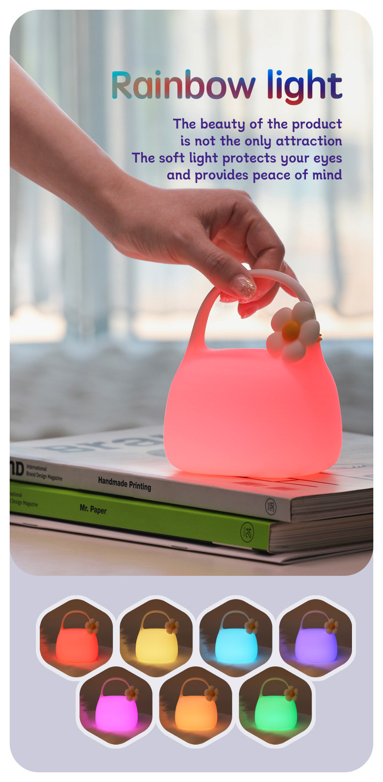 Custom Logo Portable Clapping Touch Control LED Night Light New Design Birthday Gift Bedroom Silicone Atmosphere USB Rechargeable