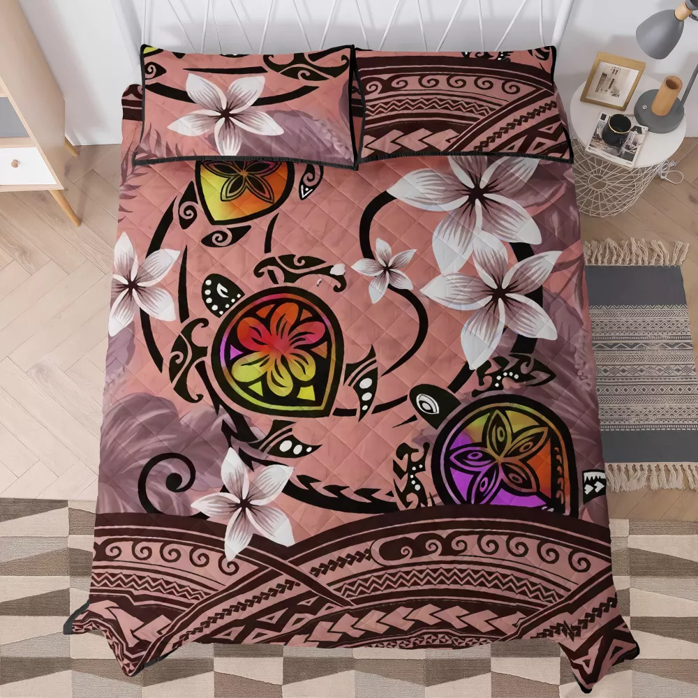 Polynesian Tribal Quilt Bedding Set Red Tonga Design Comforter with Cotton Filling