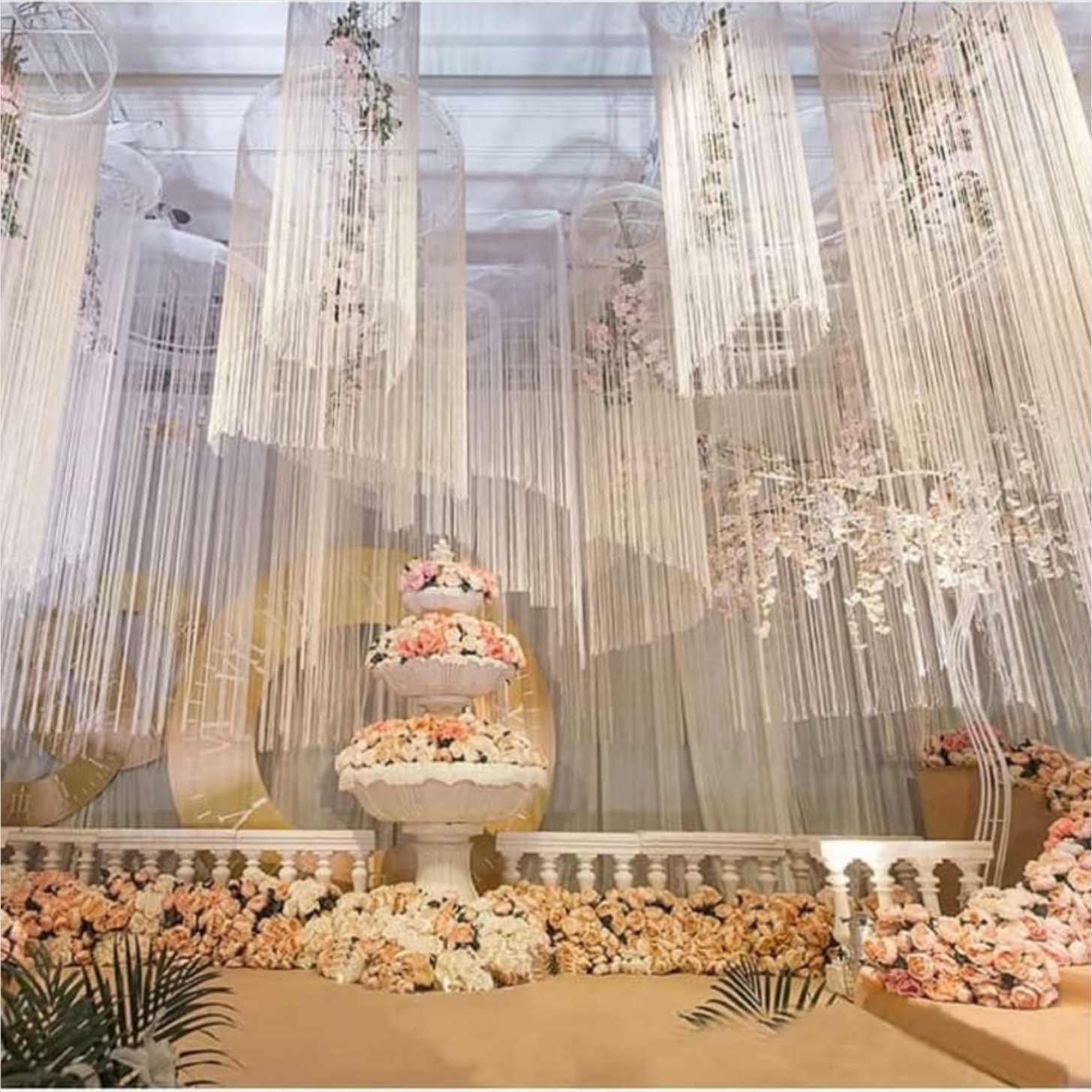 Elegant Wedding Ceiling Decoration Champagne colors Fabric String Curtain Ceiling Drape