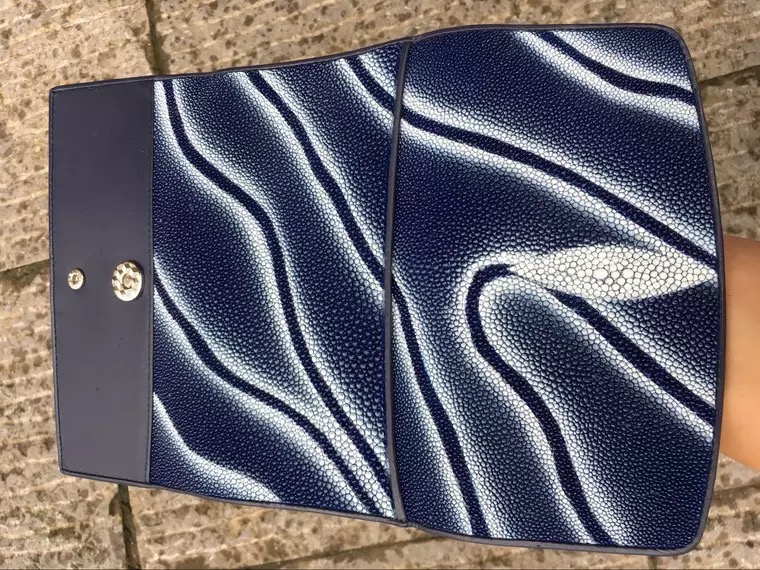 Authentic Stingray Skin Female Long Trifold Wallet Coin Case Genuine Leather Women Large Red Clutch Purse Lady Money Bag