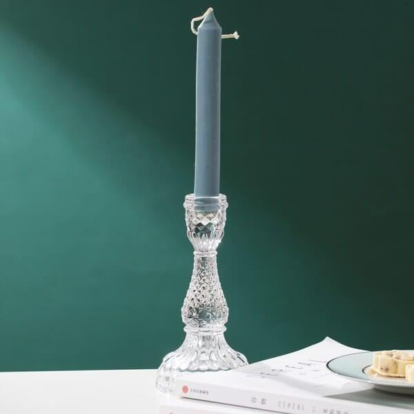 Clear Depression Glass Crystal Taper Candlestick Holders Diamond Pattern 6.5