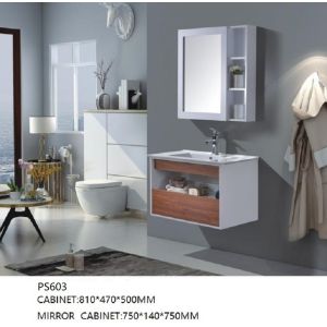 Ceramic Basin PVC Bathroom Cabinet with Mirror