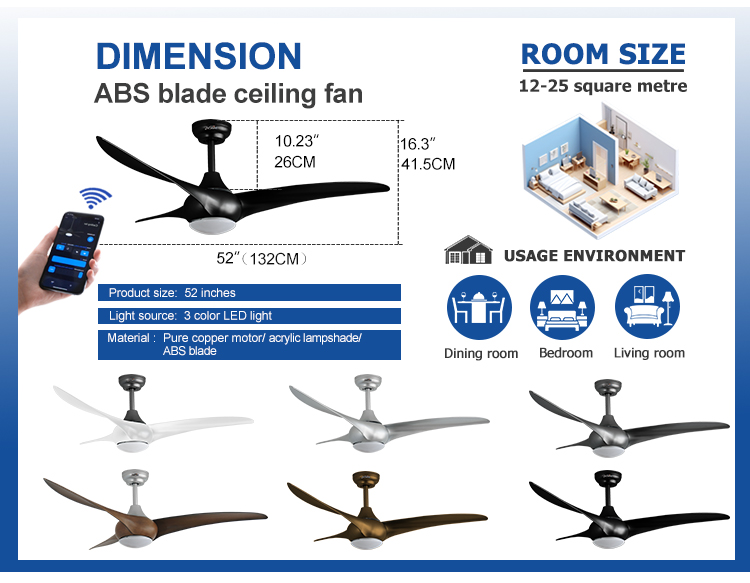 1stshine/OEM Logo LED Ceiling Fan with Energy Saving Sleep Mode and Tuya APP Control