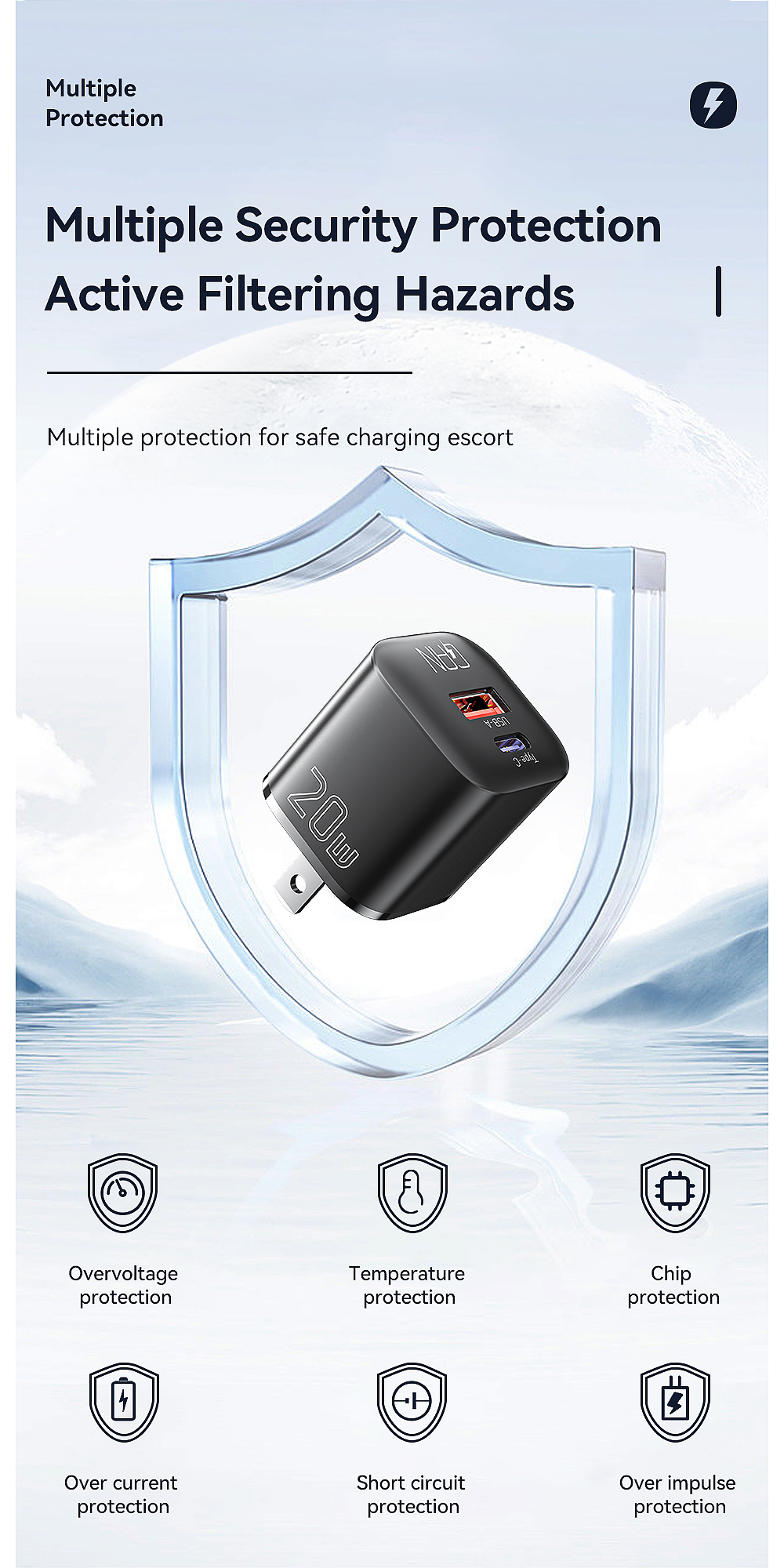 PD3.0 QC3.0 GaN Chargers USB A Type C USB C Phone Charger 20W ES-CD31 Series