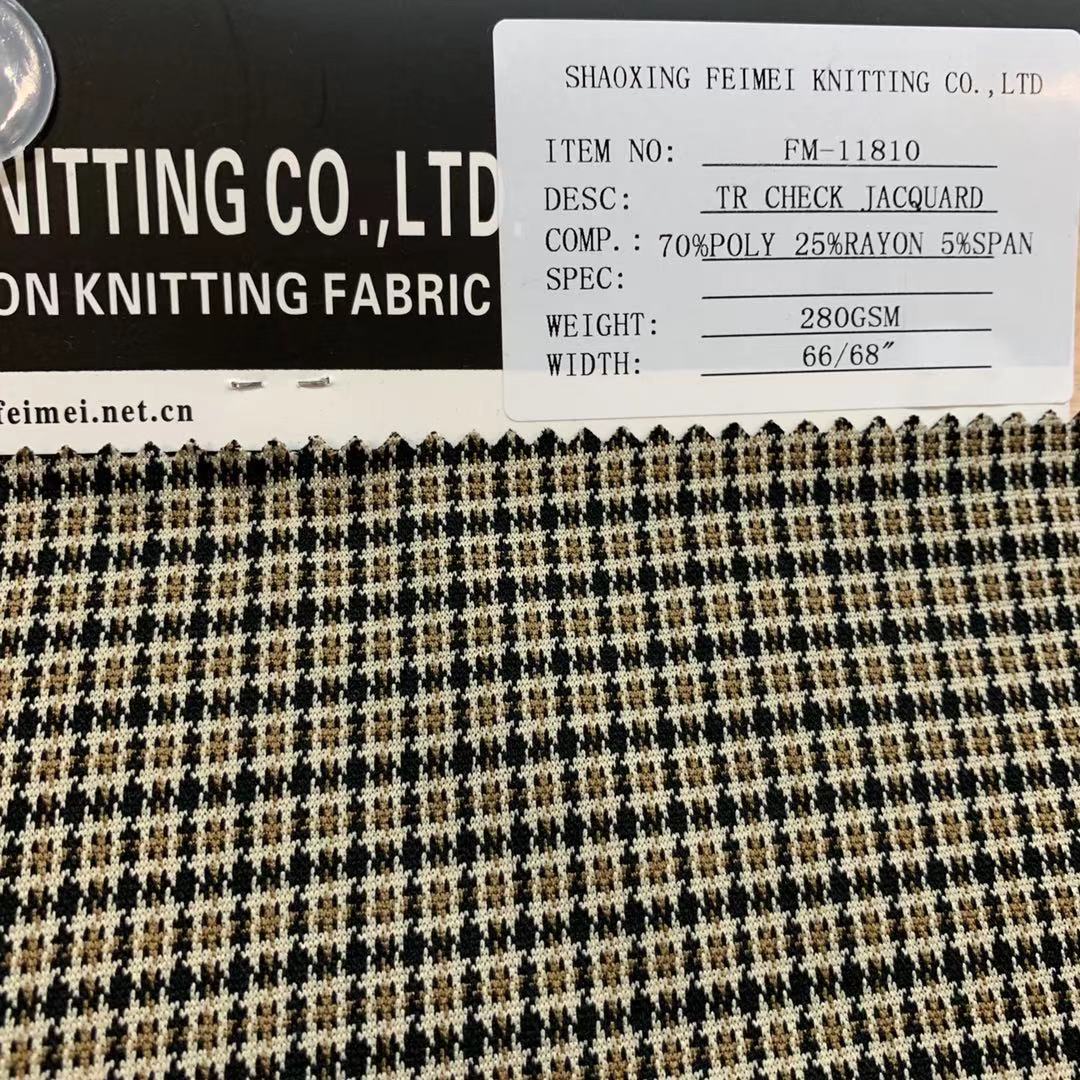 New Design Fancy 70%Poly 25%Rayon 5%Span TR Check Knit Jacquard Fabric for Suits and Apparel and Clothes